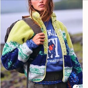 Free People Hit The Slopes Printed Jacket Mountain Scene XS
